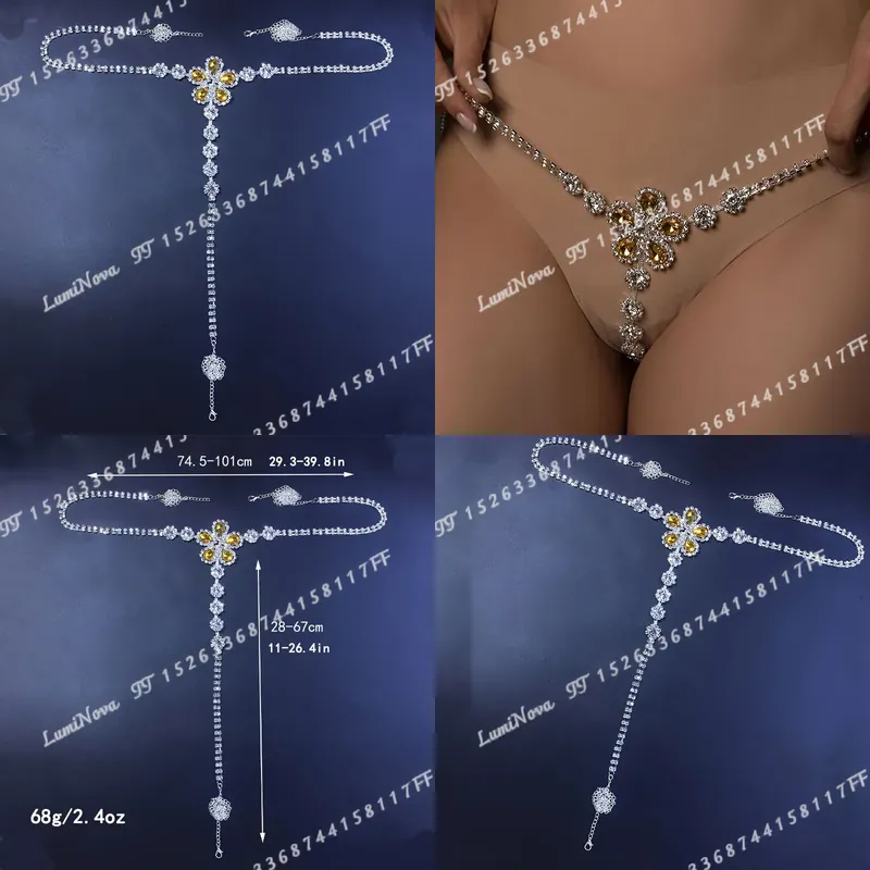 Yellow Body Jewelry - New Sexy Yellow Floral Rhinestone Body