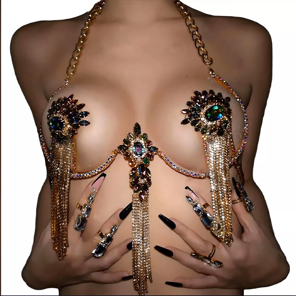 Sexy Tassel Color Crystal Ches - огляд і ціна Body Jewelry Nipple Chain