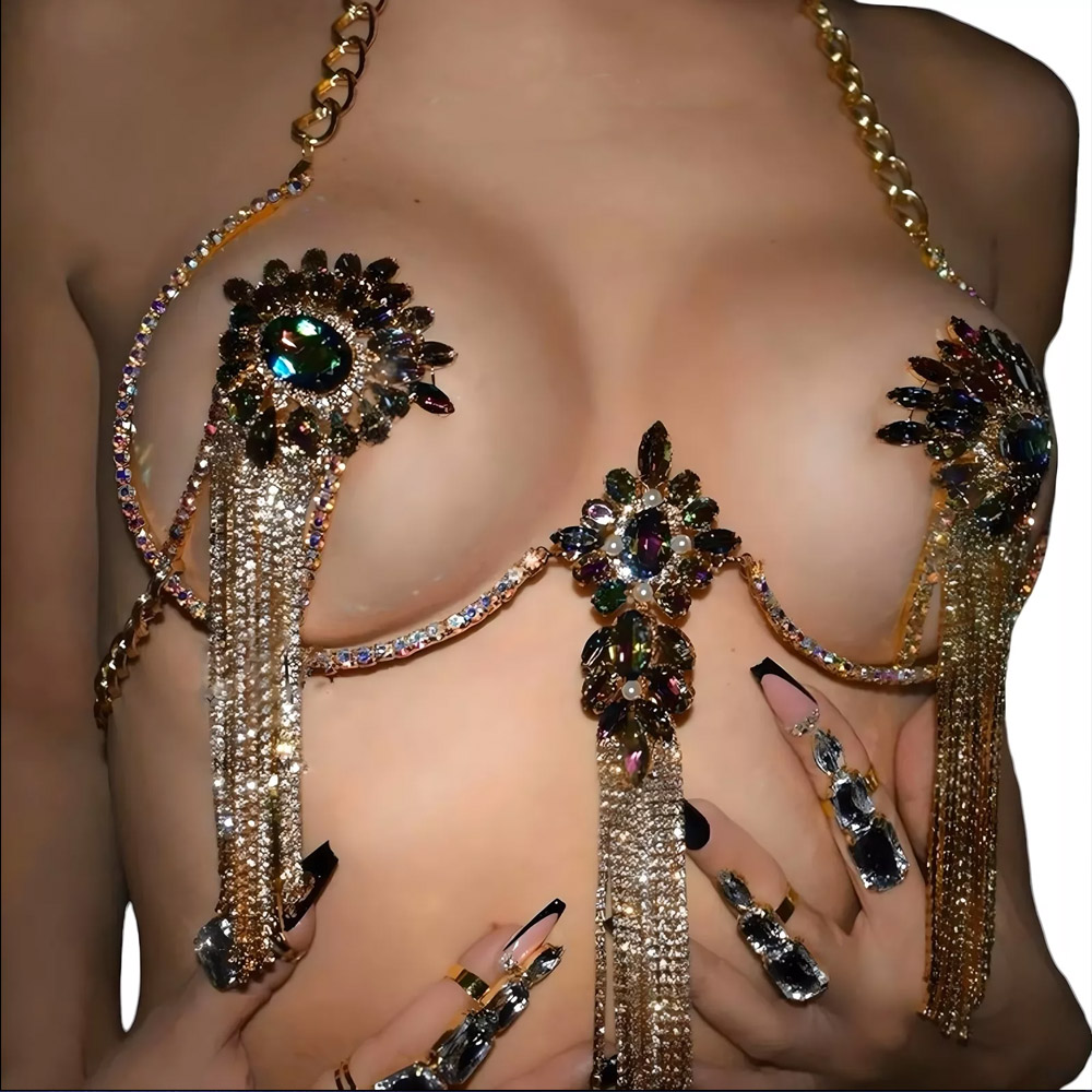Sexy Tassel Color Crystal Ches - огляд і ціна Body Jewelry Nipple Chain